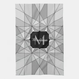 Paño De Cocina Monograma del patrón de triángulo del mosaico blan