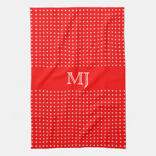 Paño De Cocina Monograma del patrón del polkadot rojo