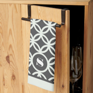 Paño De Cocina Monograma del patrón geométrico moderno gris oscur