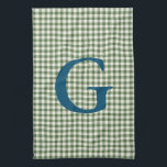 Paño De Cocina Monograma del patrón retro verde de Gingham<br><div class="desc">Cute Retro Green Gingham Plaid Pattern Monograma Toalla de Cocina</div>