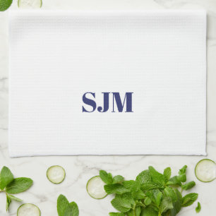 Paño De Cocina Monograma del Personalizado blanco azul marino min