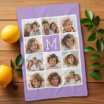 Paño De Cocina Monograma del Personalizado de Collage de fotos de<br><div class="desc">Lilac púrpura Pastel moderno - Usa fotos de 11 cuadrados para crear un regalo único y personal. O puedes mantener al cachorro hipster y hacer un keepsake de moda. Si necesita ajustar las imágenes,  haga clic en la herramienta personalizar para realizar cambios.</div>