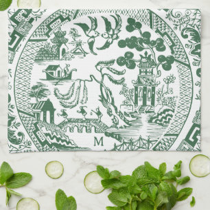 Paño De Cocina Monograma del Personalizado de cosecha del patrón