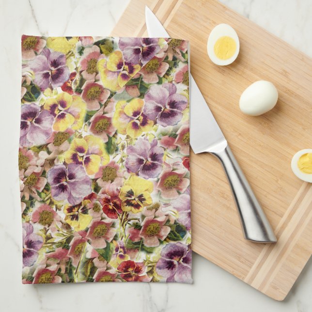 Paño De Cocina Monograma del wildflower de los pensamientos del (Doblado Cuarto)