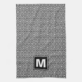 Paño De Cocina Monograma dominante griego blanco y negro moderno