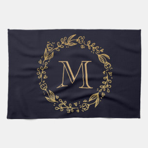 Paño De Cocina Monograma dorado floral