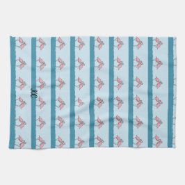 Paño De Cocina Monograma dos flamencos rosados en el patrón del a