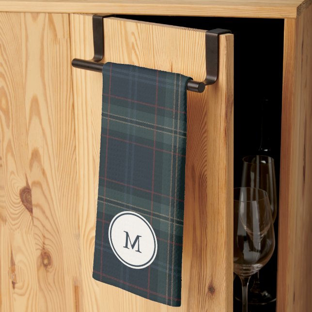 Paño De Cocina Monograma elegante de la Marina azul y verde (Pliegue de tercios)