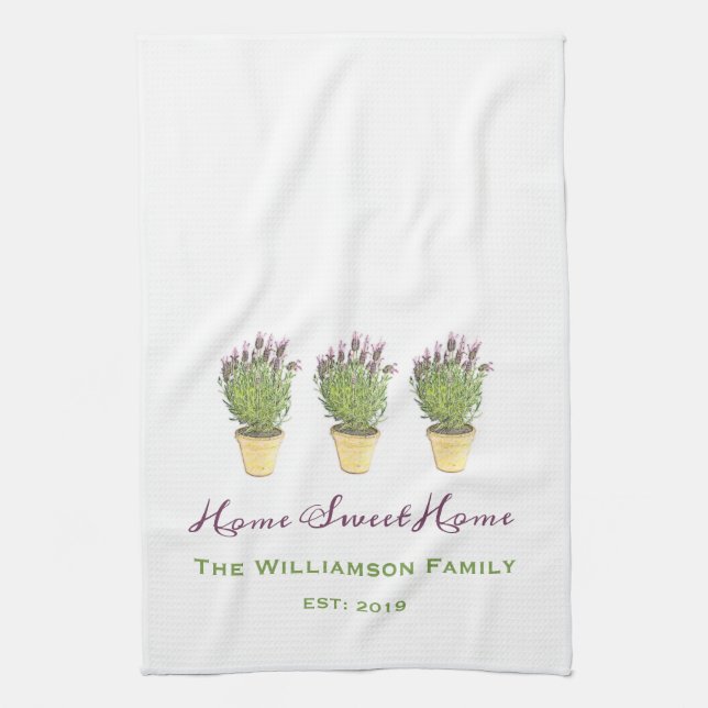 Paño De Cocina Monograma elegante hogar dulce familia | Lavanda (Vertical)