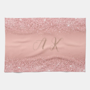 Paño De Cocina Monograma Elegante Luxe Dorado Rosa Brillante