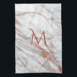 Paño De Cocina Monograma elegante Rosa de cobre blanco de mármol<br><div class="desc">Elegante Moda Rosa de oro y mármol blanco diseño de decoración casera listo para personalizar con su monograma.</div>