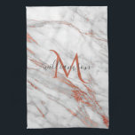 Paño De Cocina Monograma elegante Rosa de cobre blanco de mármol<br><div class="desc">Elegante Moda Rosa de oro y mármol blanco diseño de decoración casera listo para personalizar con su monograma.</div>