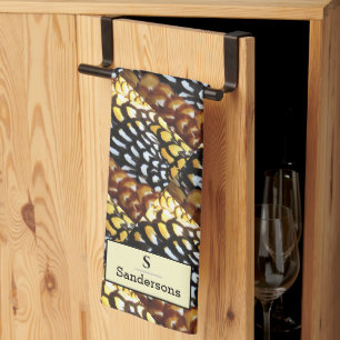 Paño De Cocina Monograma faisán de arveja marrón, amarillo y negr