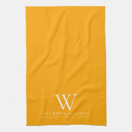Paño De Cocina Monograma Familiar Elegante Cocina Amarillo Azafrá