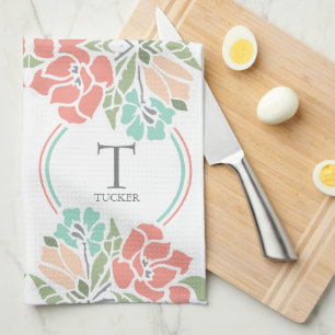 Paño De Cocina Monograma Familiar Floral de Primavera para Cocina