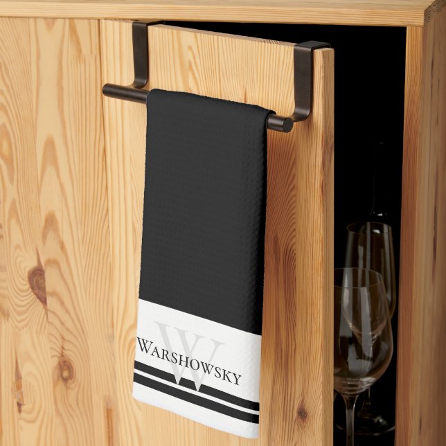 Paño De Cocina Monograma familiar moderno negro y blanco (Pliegue de tercios)