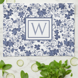 Paño De Cocina Monograma Floral Azul y Gris