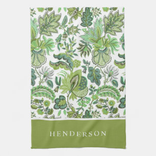 Paño De Cocina Monograma Floral Boho Vintage Verde