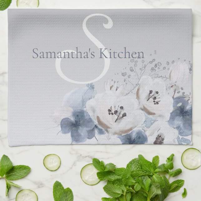 Paño De Cocina Monograma floral de acuarela de invierno personali (Doblado)