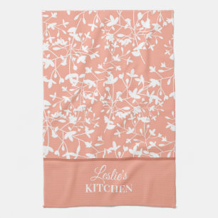Paño De Cocina Monograma Floral de Melocotón y Blanco