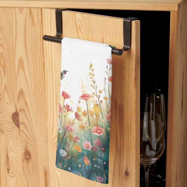 Paño De Cocina Monograma Floral de Pájaros Acuarela Primavera Flo (Pliegue de tercios)