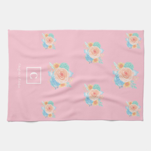 Paño De Cocina Monograma floral moderno (Horizontal)