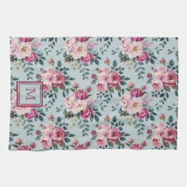Paño De Cocina Monograma Floral Personalizado Rosa Polvoriento Gr