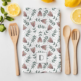 Paño De Cocina Monograma Floral Rosa Elegante