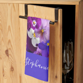 Paño De Cocina Monograma Flores de Pensamiento Purpura Azul Blanc