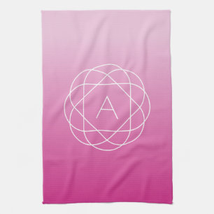 Paño De Cocina Monograma geométrico floral   Ómbre sombreado rosa