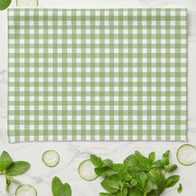 Paño De Cocina Monograma Girly Green Gingham Con Nombre (Doblado)