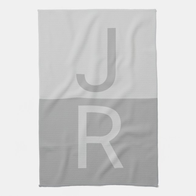 Paño De Cocina Monograma Gris claro y Gris de Iniciales Modernas (Vertical)