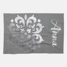 Paño De Cocina Monograma grisáceo y plateado tranquilo |