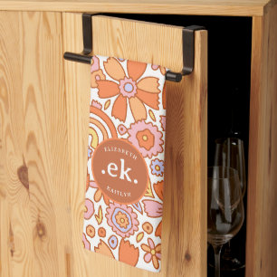 Paño De Cocina Monograma Groovy Retro Naranja Florals