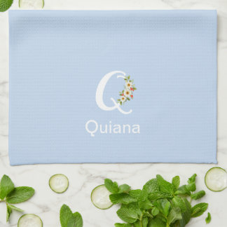 Paño De Cocina Monograma inicial azul botánico acuarela