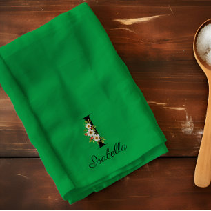 Paño De Cocina Monograma inicial botánico acuarela verde
