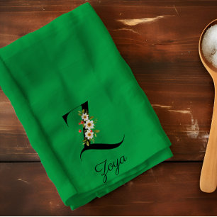 Paño De Cocina Monograma inicial botánico acuarela verde