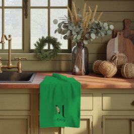 Paño De Cocina Monograma inicial botánico acuarela verde
