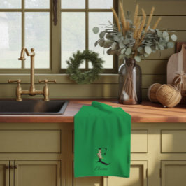 Paño De Cocina Monograma inicial botánico acuarela verde