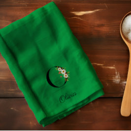 Paño De Cocina Monograma inicial botánico de acuarela en verde