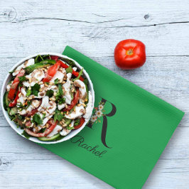 Paño De Cocina Monograma inicial botánico de acuarela en verde