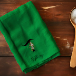 Paño De Cocina Monograma inicial botánico de acuarela en verde