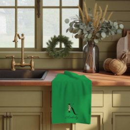 Paño De Cocina Monograma inicial botánico de acuarela verde