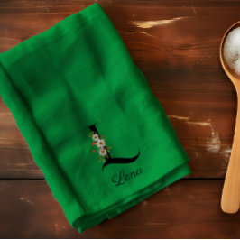 Paño De Cocina Monograma inicial botánico en acuarela verde