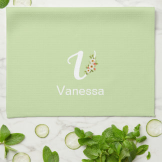 Paño De Cocina Monograma inicial botánico verde acuarela
