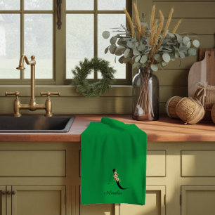 Paño De Cocina Monograma inicial botánico verde acuarela