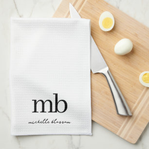 Paño De Cocina Monograma inicial de moda en blanco negro moderno