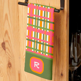 Paño De Cocina Monograma inicial de Moda verde rosada