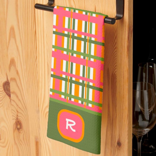 Paño De Cocina Monograma inicial de Moda verde rosada (Subido por el creador)
