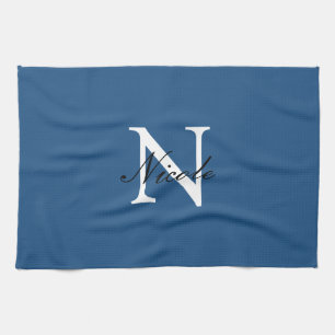 Paño De Cocina Monograma Inicial Manuscrito Propio Nombre Azul